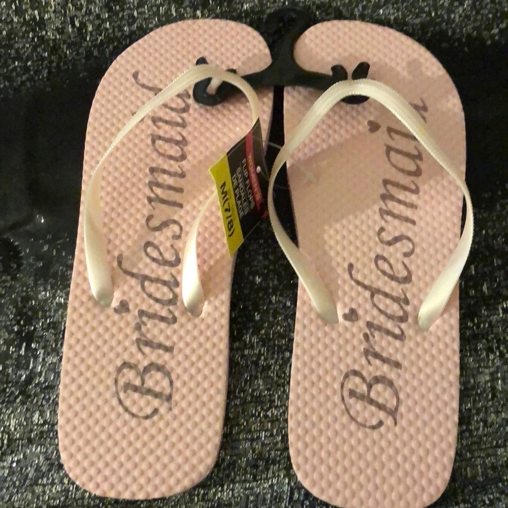 Size Medium 7/8 Sandals that reads “Bridesmaid”
